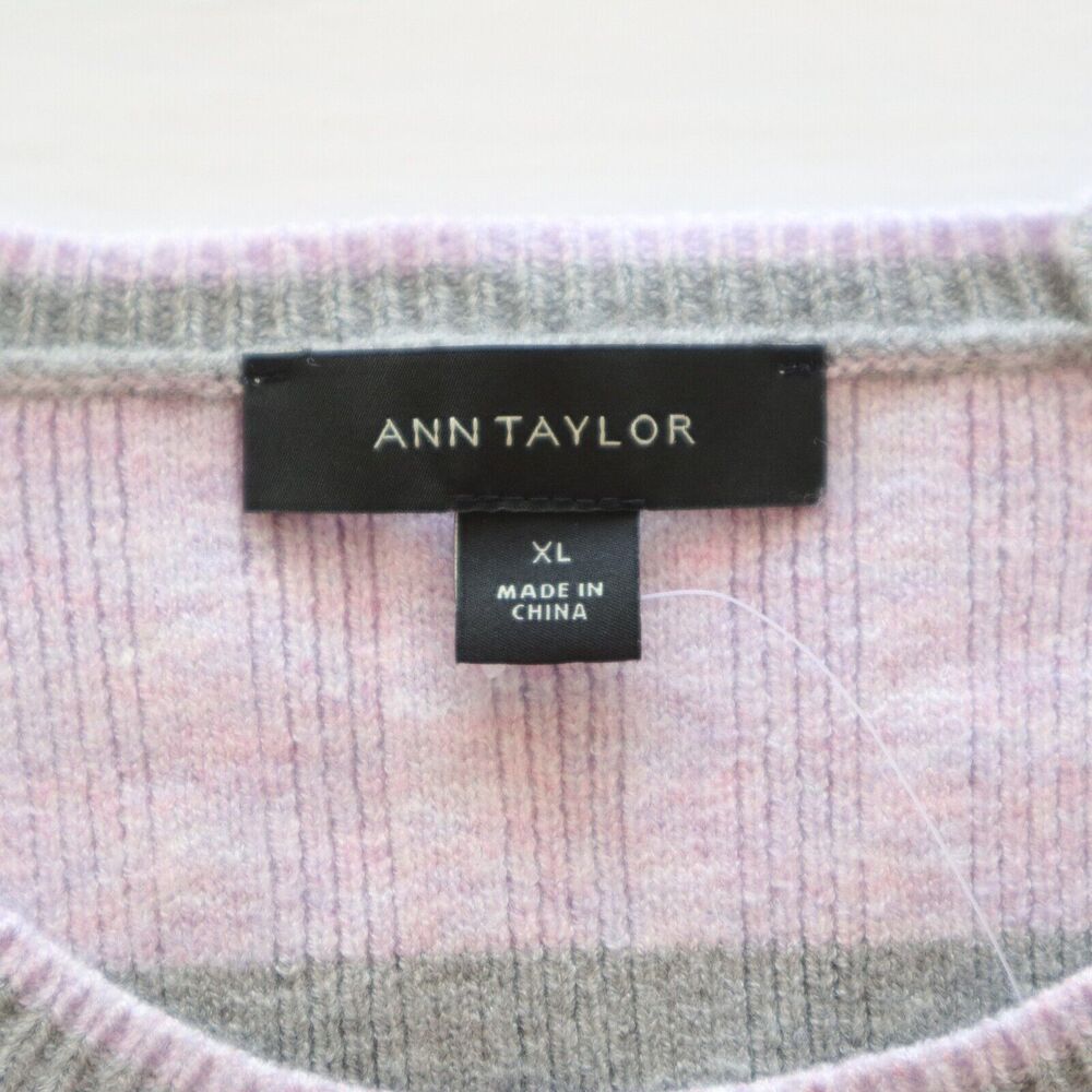 Ann Taylor Size XL Rib Knit Stripe Raglan Sweater Lilac Purple Gray - Picture 8 of 9